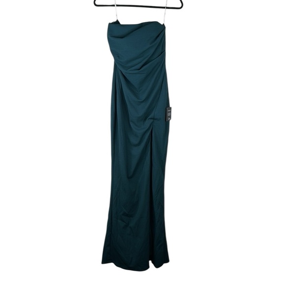 Lulus Marvelous Entrance Emerald Green Pleated Strapless Maxi Dress Size Small - Picture 6 of 12
